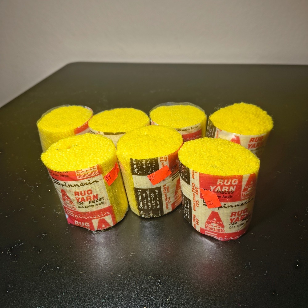 7pk Spinnerin Rug Yarn Pieces Bright Yellow 7043 Lot 609 Latch Hook 100% Acrilan